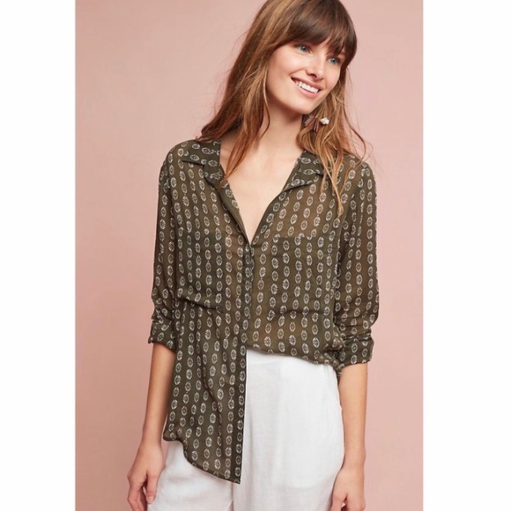 Cloth & Stone Blake Button Down Hunter Green Top